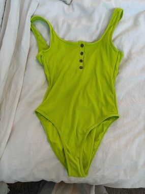 l*space Neon Lime Ribbed Halter One-Piece Swimsuit